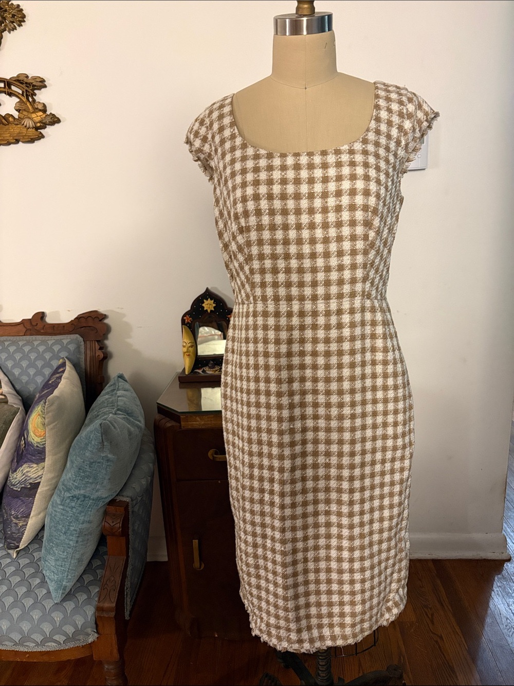 Ann Taylor Classic Brown and White Check Sheath Dress Size 4
